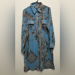 Fashion Nova Blue Chain Print Button Front Shirt Dress | Y2K